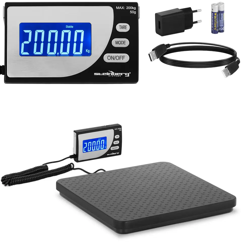 ⁨Waga przemysłowa paczkowa do 200 kg / 50 g LCD USB⁩ w sklepie Wasserman.eu