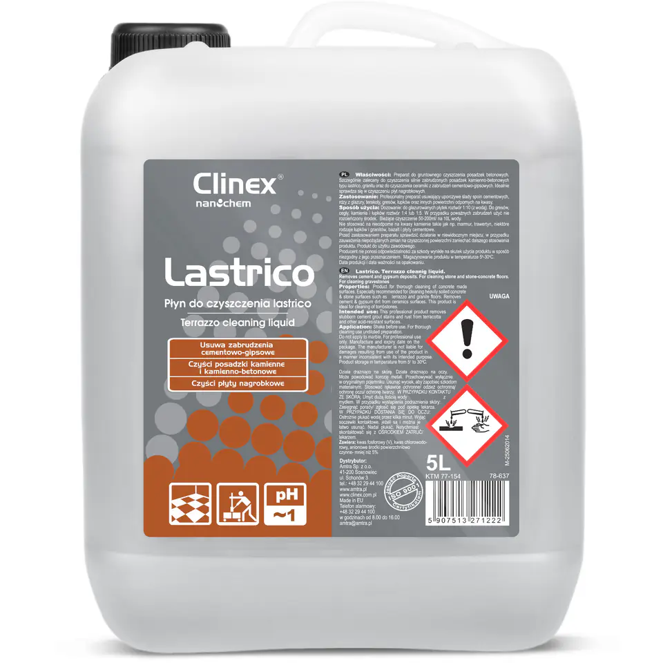 ⁨Liquid for washing floors of stone concrete floors CLINEX Lastrico 5L⁩ at Wasserman.eu