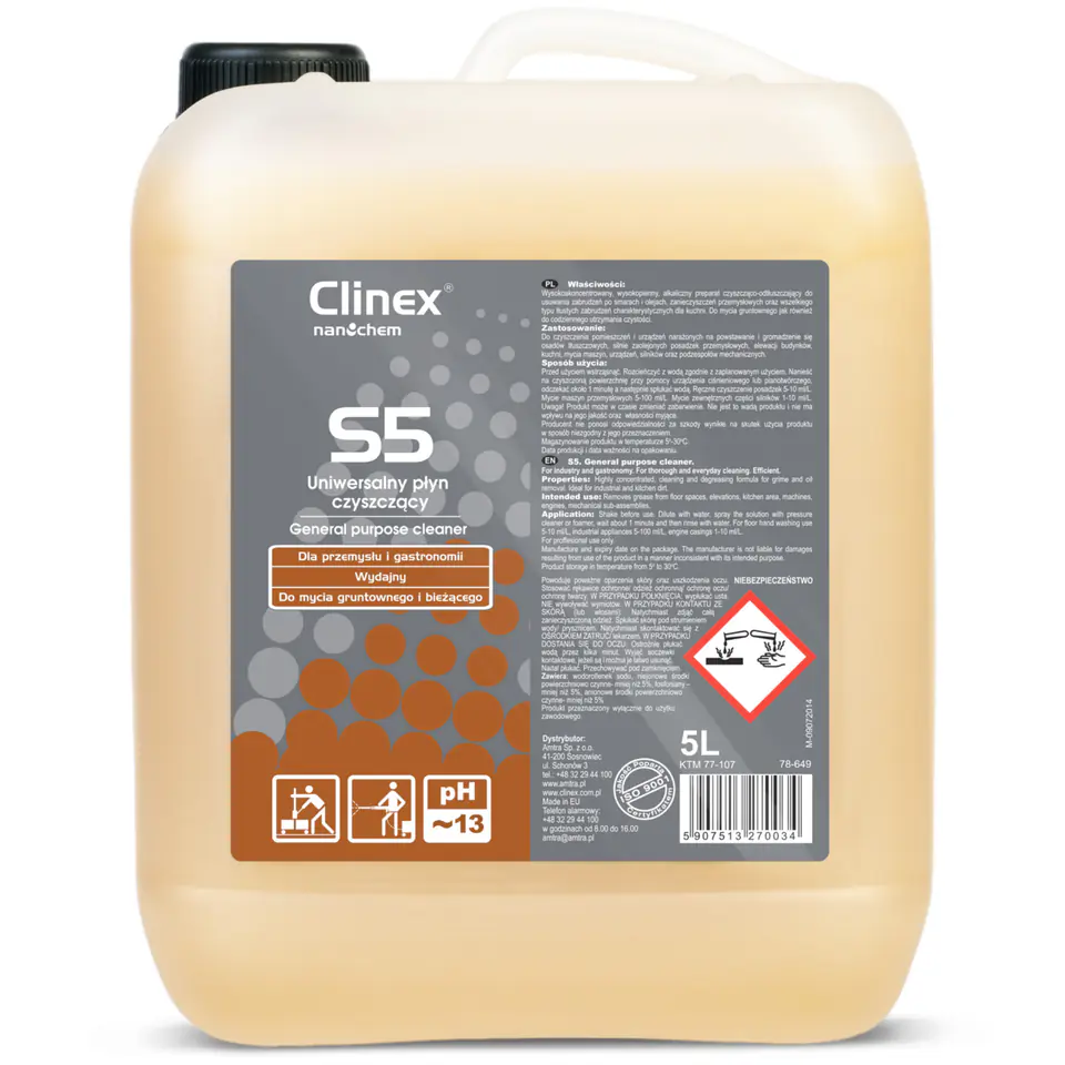⁨Universal cleaning fluid for stubborn dirt CLINEX S5 5L⁩ at Wasserman.eu