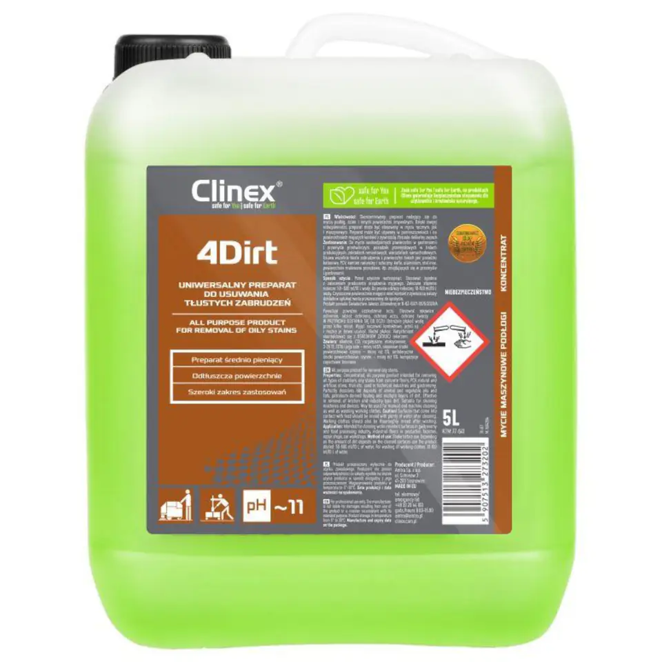 ⁨Concentrate preparation for removing greasy dirt CLINEX 4Dirt 5L⁩ at Wasserman.eu
