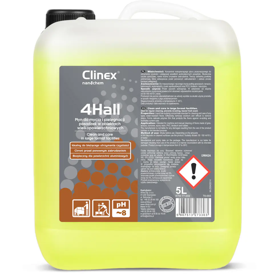 ⁨Polymer concentrate liquid for washing and care of floors CLINEX 4Hall 5L⁩ at Wasserman.eu