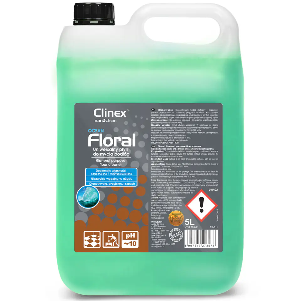 ⁨Floor cleaner without streaks gloss smell CLINEX Floral - Ocean 5L⁩ at Wasserman.eu