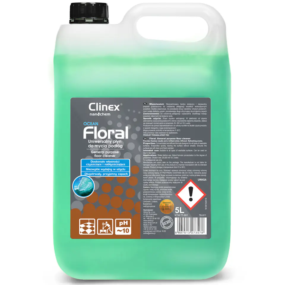 ⁨Płyn do mycia podłóg bez smug połysk zapach CLINEX Floral - Ocean 5L⁩ w sklepie Wasserman.eu