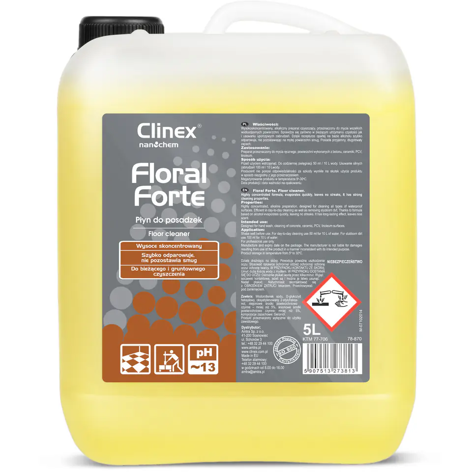 ⁨Concentrate liquid for washing and caring for floors CLINEX Floral Forte 5L⁩ at Wasserman.eu