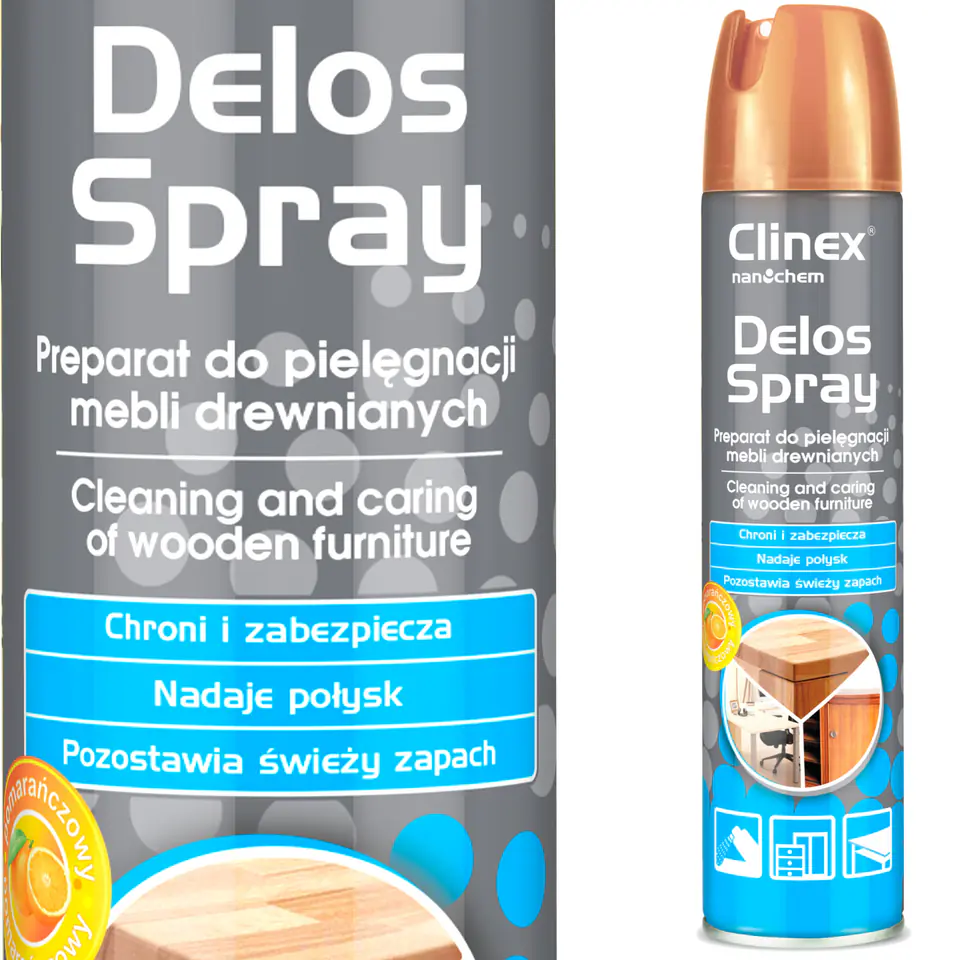 ⁨Środek do mycia mebli usuwa brud kurz ślady dłoni nabłyszcza CLINEX Delos Spray 300ml⁩ w sklepie Wasserman.eu