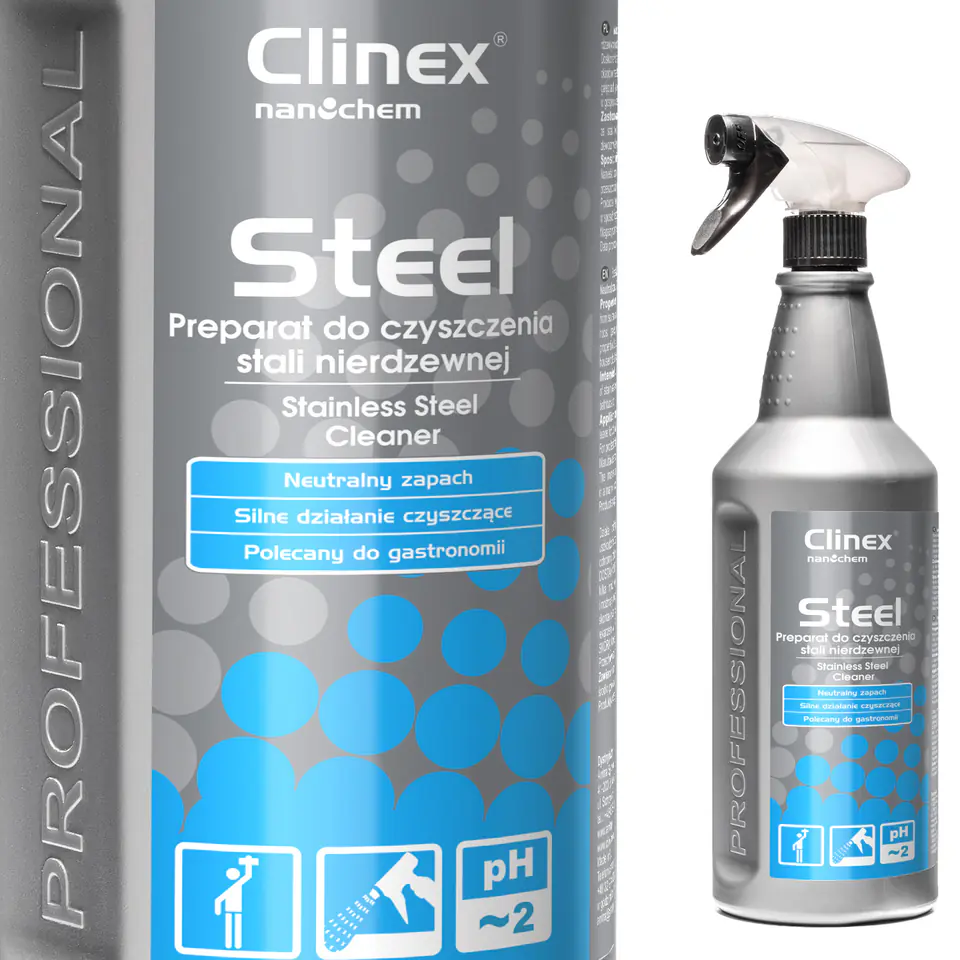 ⁨Liquid for cleaning furniture and appliances made of stainless steel CLINEX Gastro Steel 1L⁩ at Wasserman.eu