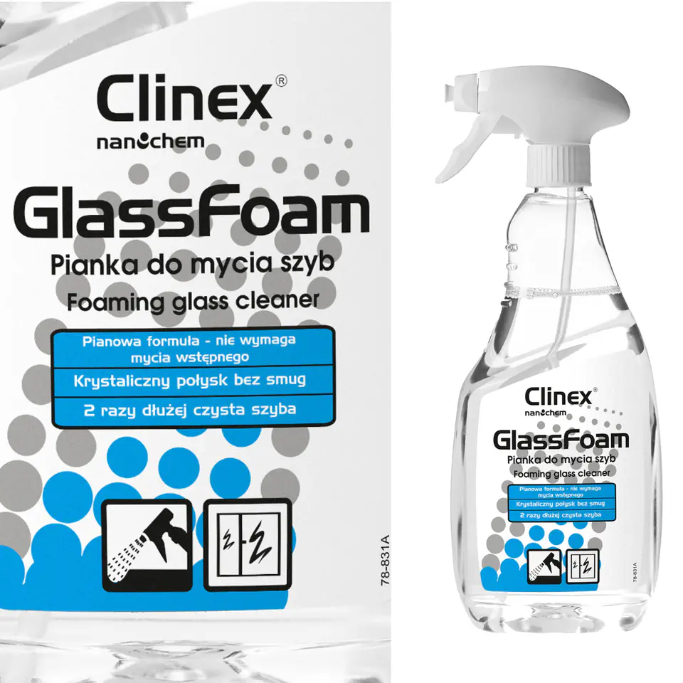 ⁨Professional glass cleaner for glass mirrors without streaks and stains CLINEX Glass Foam 650ML⁩ at Wasserman.eu