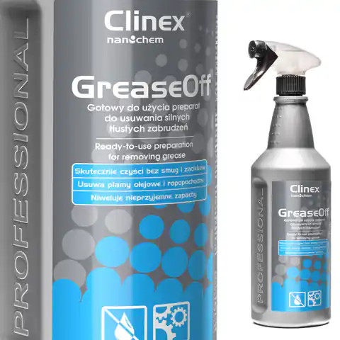 ⁨Odtłuszczacz środek do usuwania silnych tłustych zabrudzeń CLINEX GreaseOff 1L⁩ w sklepie Wasserman.eu