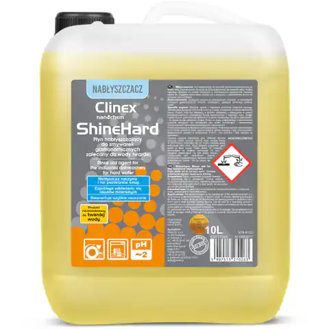 ⁨Nabłyszczacz płyn nabłyszczający do zmywarek gastronomicznych do wody twardej CLINEX ShineHard 10L⁩ w sklepie Wasserman.eu