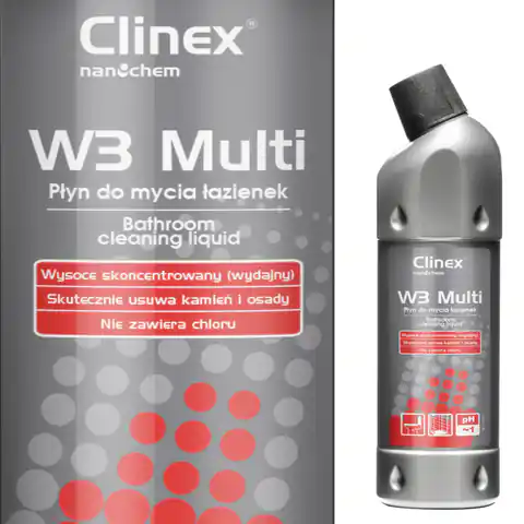 ⁨Doskonały płyn do mycia łazienek urządzeń sanitarnych fug CLINEX W3 Multi 1L⁩ w sklepie Wasserman.eu