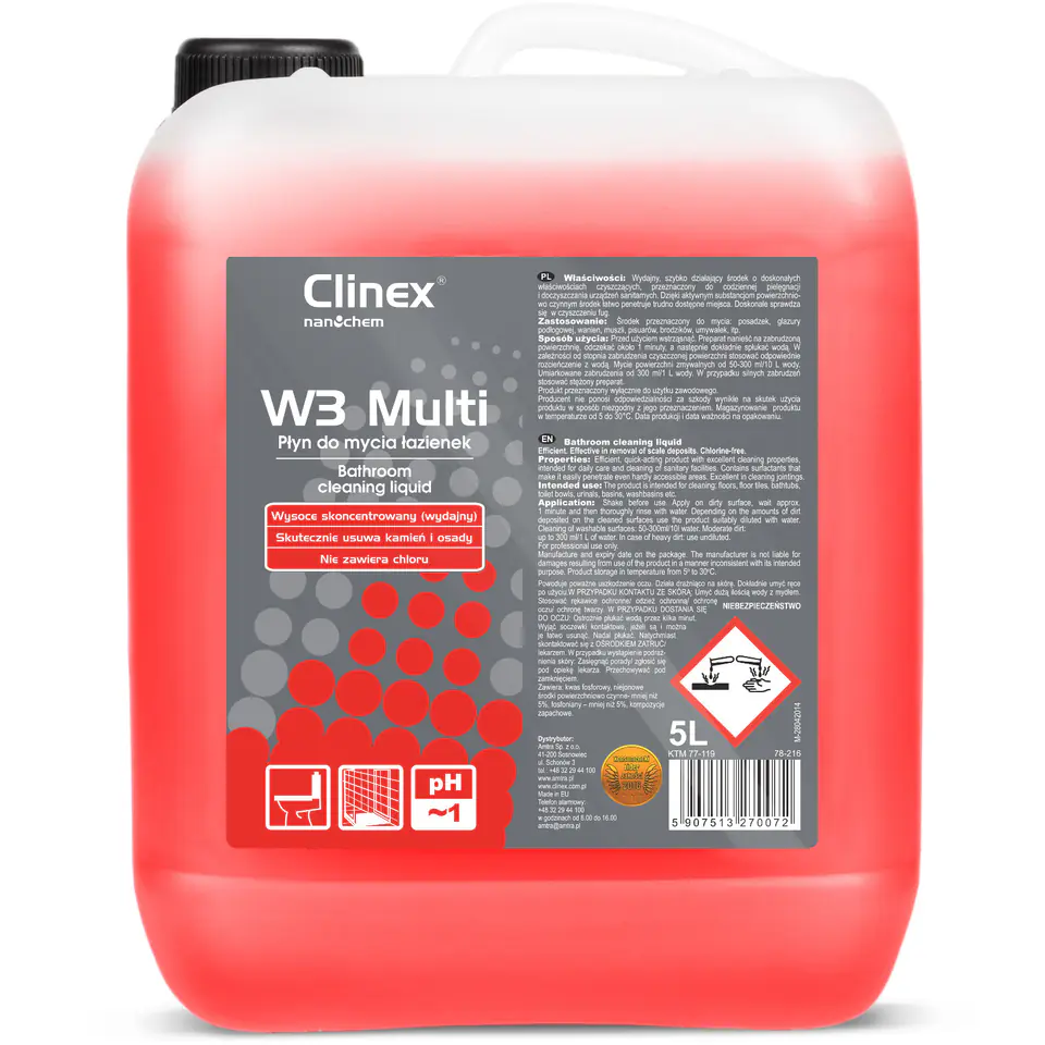 Excellent liquid for washing bathrooms, sanitary ware joints CLINEX W3 Multi 5L at Wasserman.eu