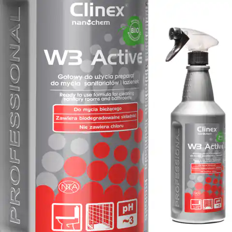 ⁨Liquid for washing toilets and bathrooms based on citric acid CLINEX W3 Active BIO 1L⁩ at Wasserman.eu