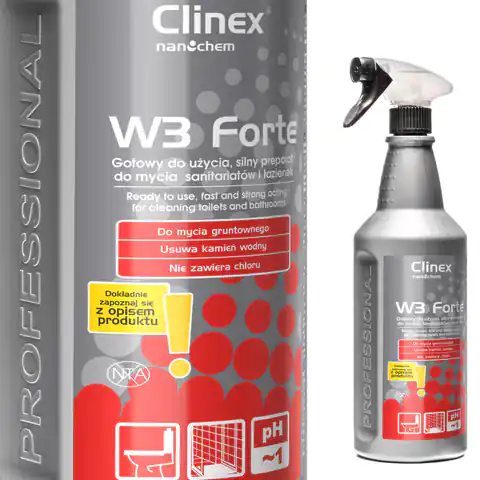 ⁨Washbasin urinal toilet bowl cleaner eliminates urine odors CLINEX W3 Forte 1L⁩ at Wasserman.eu