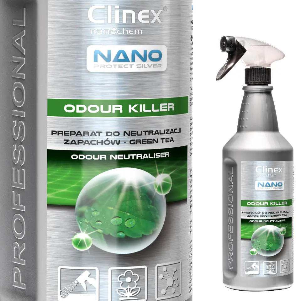 ⁨Odświeżacz powietrza do neutralizacji zapachów CLINEX Nano Protect Silver Odour Killer - Green Tea 1L⁩ w sklepie Wasserman.eu