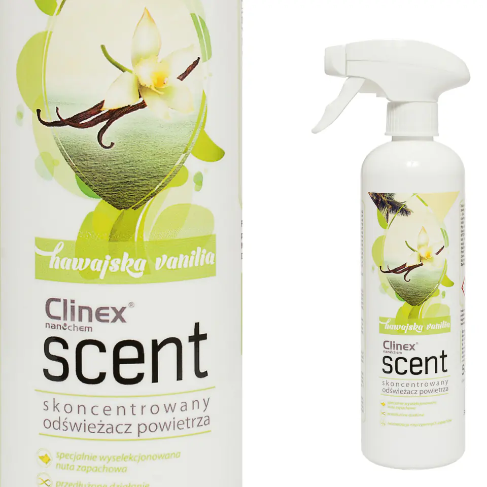 ⁨Skoncentrowany odświeżacz powietrza rozpylany na powierzchnie CLINEX Scent - Hawajska Wanilia 500ML⁩ w sklepie Wasserman.eu