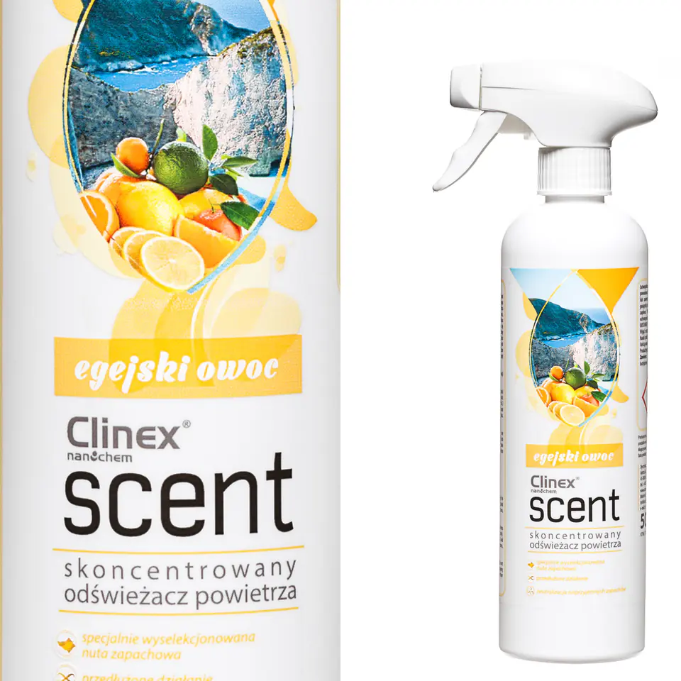 ⁨Concentrated air freshener sprayed onto CLINEX Scent surfaces - Aegean Fruit 500ML⁩ at Wasserman.eu