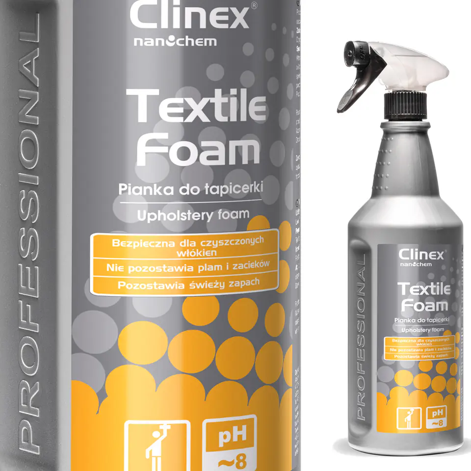 ⁨Washing foam cleaning to remove stains from furniture carpets and upholstery CLINEX Textile Foam 1L⁩ at Wasserman.eu