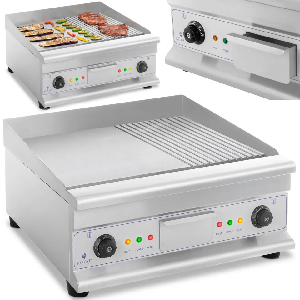 ⁨Grill płyta grillowa podwójna gładka ryflowana z szufladą na tłuszcz 230 V 2x 3200 W⁩ w sklepie Wasserman.eu