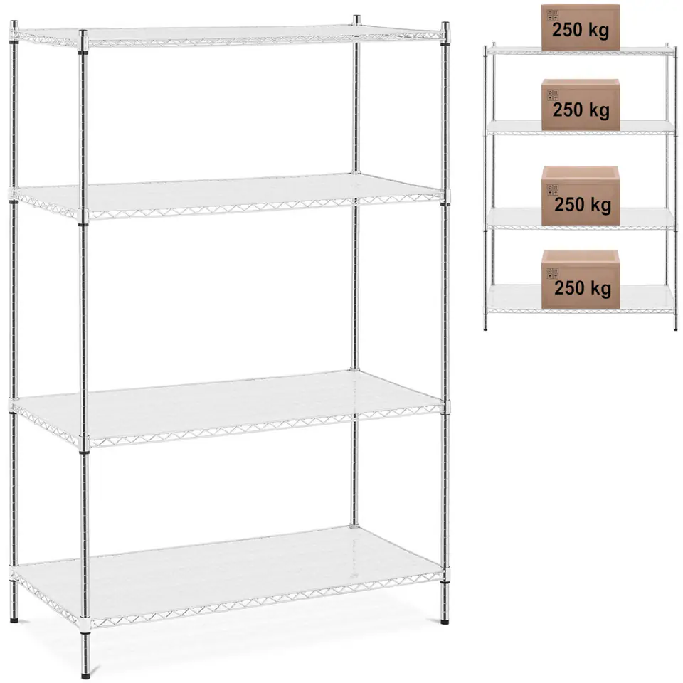 ⁨Wire workshop rack 4 shelves + 4 mats up to 1 t 1000 kg 120x60x180 cm⁩ at Wasserman.eu