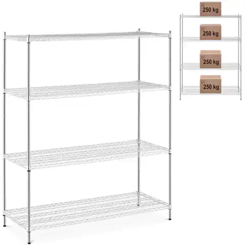 ⁨Metal storage rack 4 wire shelves up to 1 t 1000 kg 149x59x180 cm⁩ at Wasserman.eu