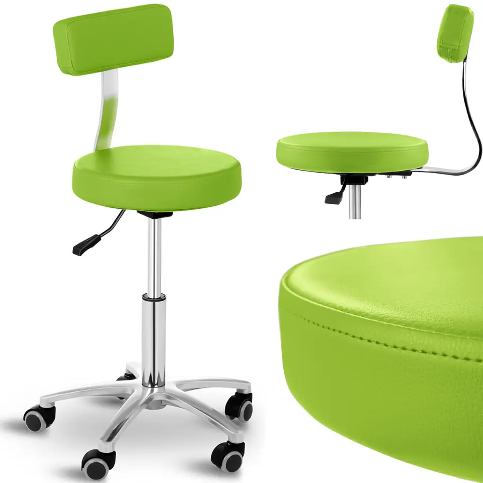 ⁨Chair stool stool cosmetic with backrest on wheels up to 150 kg TERNI green⁩ at Wasserman.eu