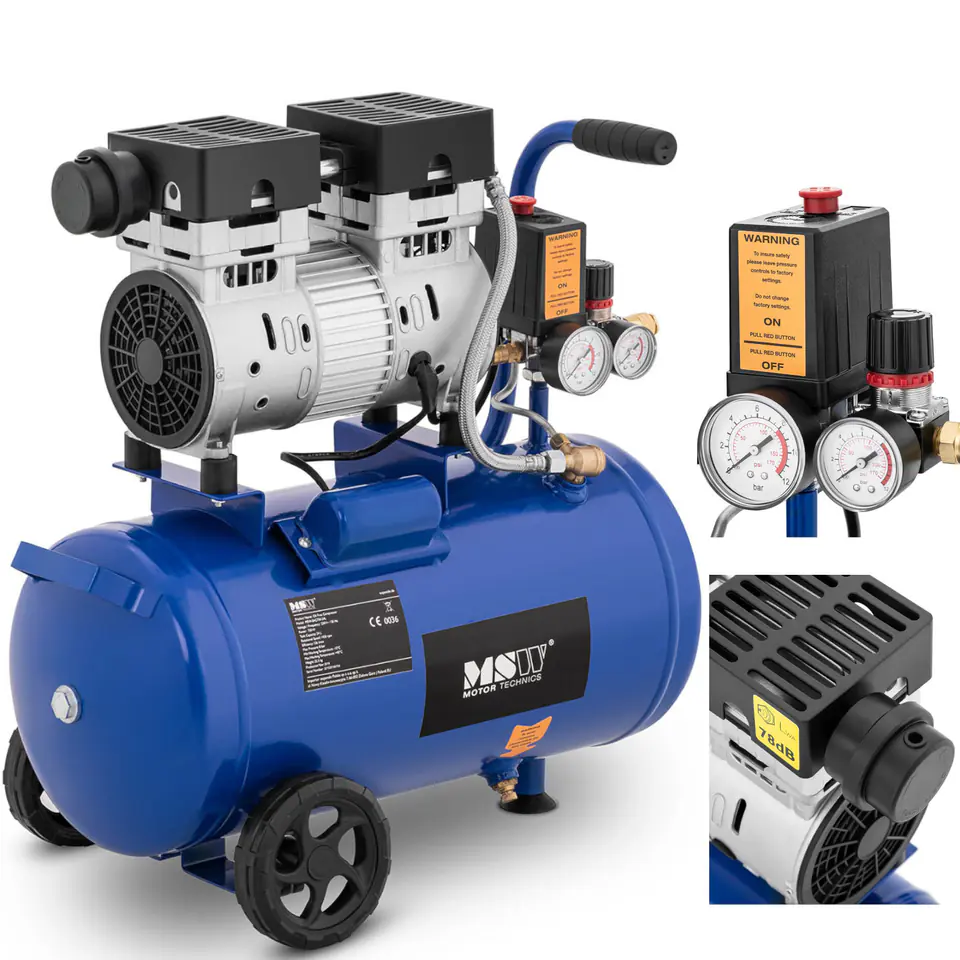 Kompresor sprężarka powietrza bezolejowa mobilna z ciśnieniomierzem 6-8 bar 24 l/6.3 GAL 750 W w sklepie Wasserman.eu