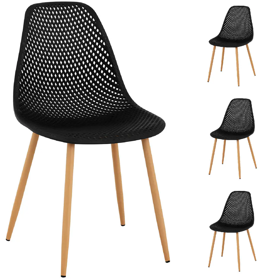 ⁨Scandinavian openwork plastic chair with steel legs up to 150 kg 4 pcs. Black⁩ at Wasserman.eu