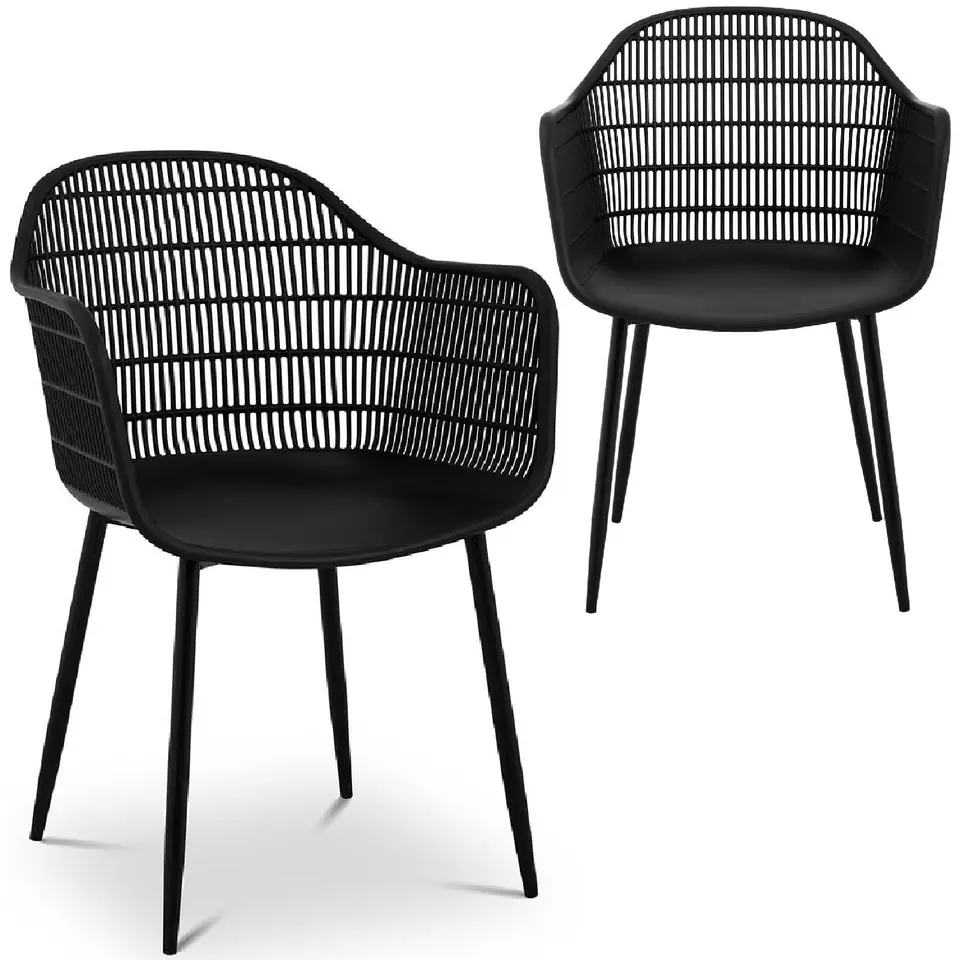 ⁨Openwork bucket chair for restaurant home up to 150 kg 2 pcs. Black⁩ at Wasserman.eu