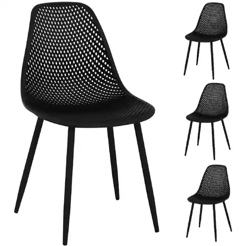 ⁨Scandinavian openwork plastic chair with steel legs up to 150 kg 4 pcs. Black⁩ at Wasserman.eu