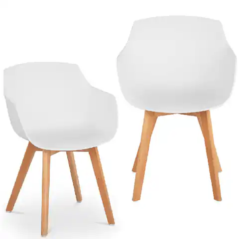 ⁨Krzesło kubełkowe skandynawskie plastikowe z drewnianymi nogami do 150 kg 2 szt. białe⁩ w sklepie Wasserman.eu
