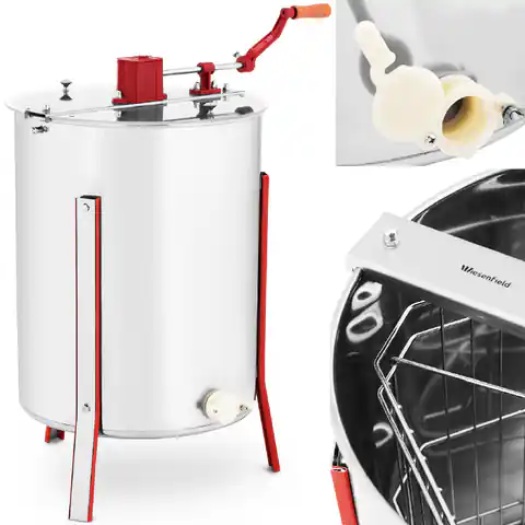 ⁨Honey extractor manual honey centrifuge 4 frames stainless steel with transparent cover⁩ at Wasserman.eu