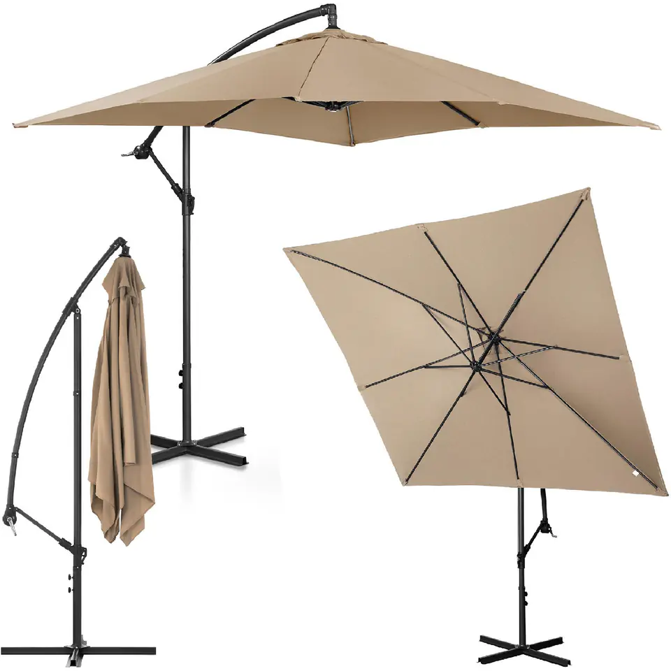 ⁨Parasol ogrodowy na wysięgniku kwadratowy 250 x 250 cm szarobrązowy⁩ w sklepie Wasserman.eu