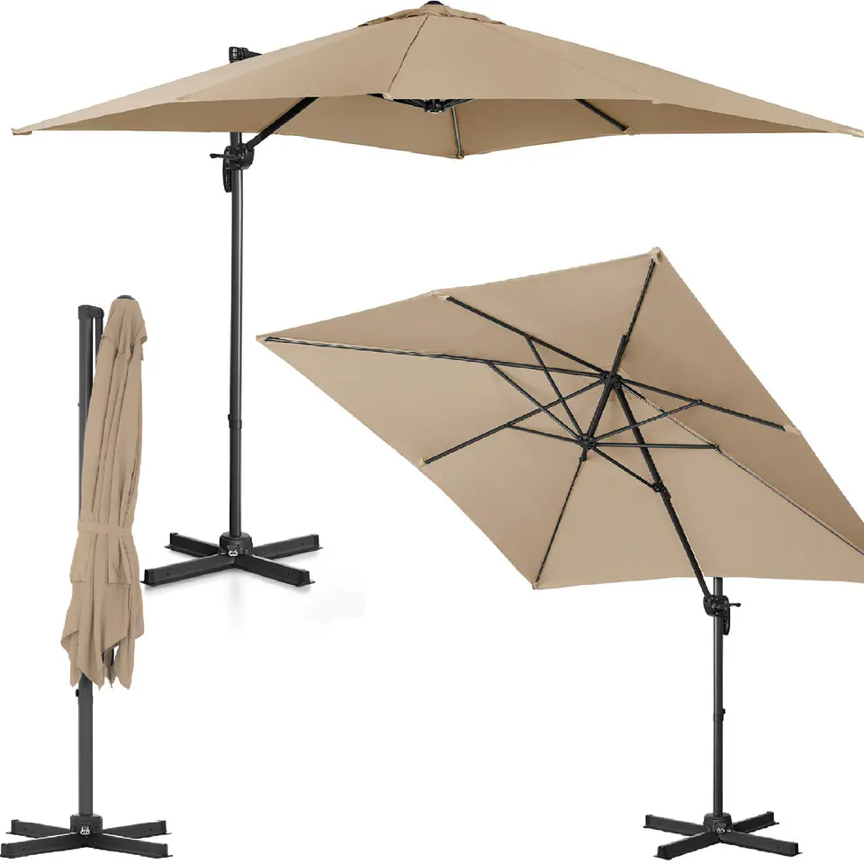 ⁨Parasol ogrodowy boczny na wysięgniku kwadratowy 250 x 250 cm szarobrązowy⁩ w sklepie Wasserman.eu