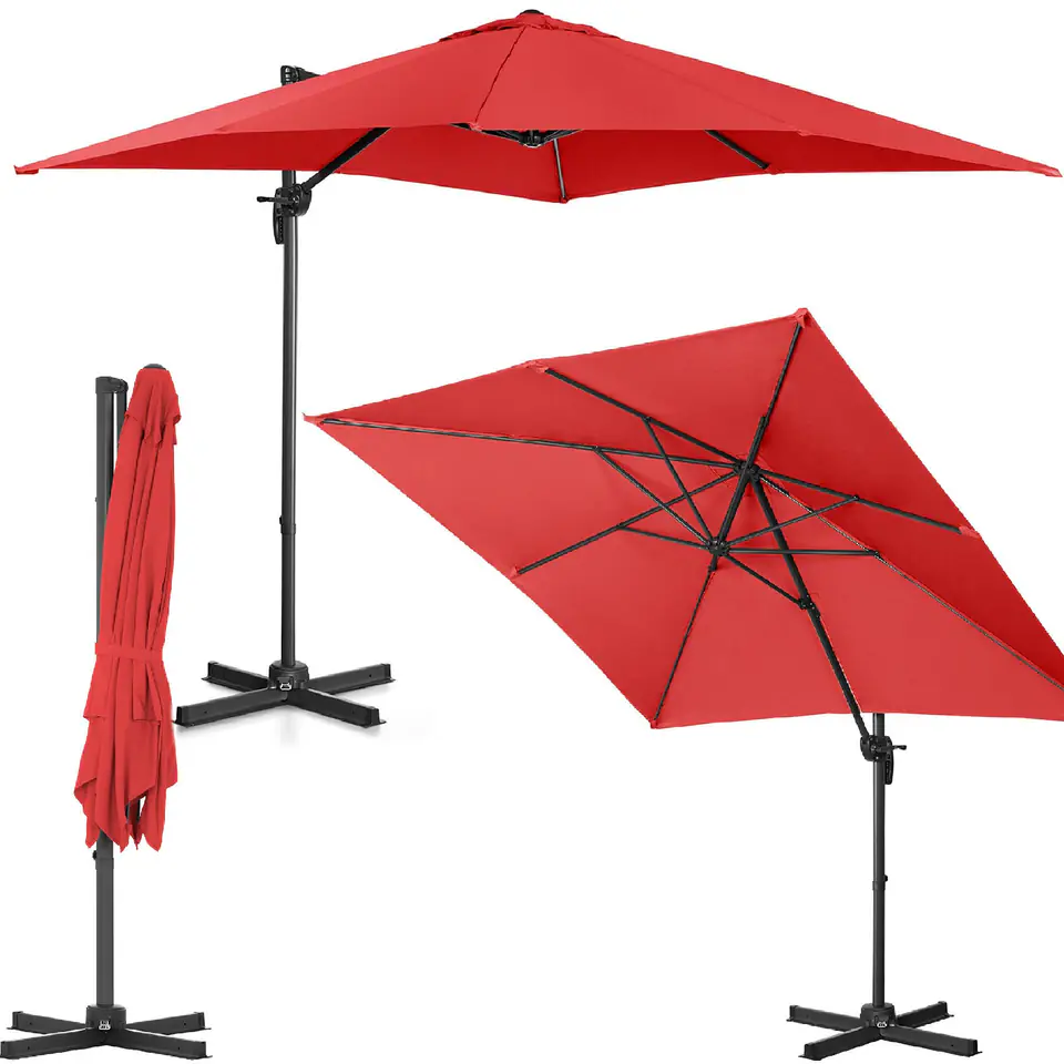 ⁨Side garden umbrella on a square boom 250 x 250 cm red⁩ at Wasserman.eu