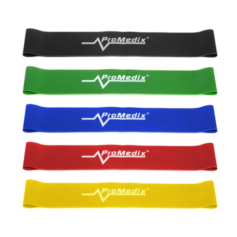 ⁨Latexowe elastyczne taśmy do ćwiczeń Promedix PR-700 kompl 5szt x 0,5m⁩ w sklepie Wasserman.eu