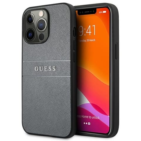⁨Guess GUHCP13LPSASBGR iPhone 13 Pro / 136,1" szary/grey Saffiano Strap⁩ w sklepie Wasserman.eu