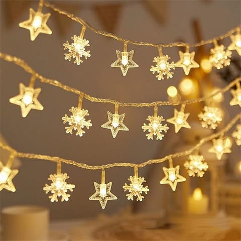 ⁨Lampki choinkowe LED snowflake/star -    3m/20 lampek ciepłe białe/warm white zasilane bat. 3xAA EHD-LS04⁩ w sklepie Wasserman.eu