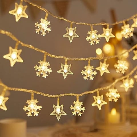 ⁨Lampki choinkowe LED snowflake/star -    6m/40 lampek ciepłe białe/warm white zasilane bat. 3xAA EHD-LS05⁩ w sklepie Wasserman.eu