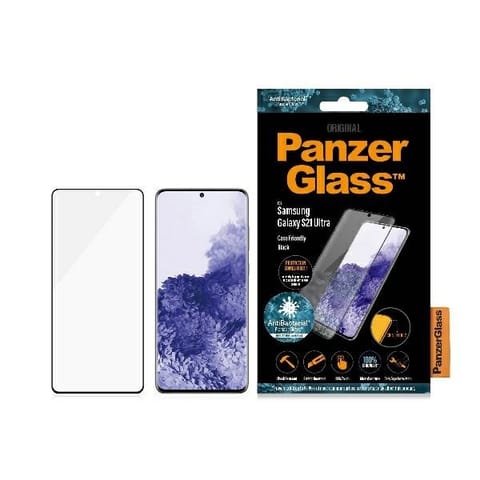 ⁨PanzerGlass PRO Curved MicrofractureSam S21 Ultra G998 Case Friendly AntiBacterial czarny/black⁩ w sklepie Wasserman.eu
