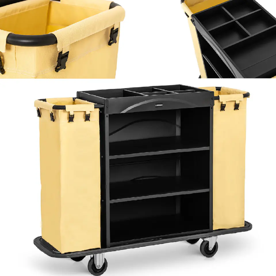 ⁨Hotel service trolley for cleaning 2 bags 3 shelves up to 150 kg⁩ at Wasserman.eu