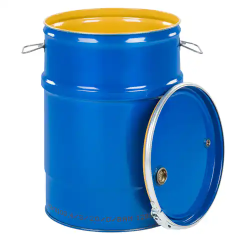 ⁨Steel barrel OH 60L removable lid stoppers 2 and 3/4 lacquered interior - blue⁩ at Wasserman.eu