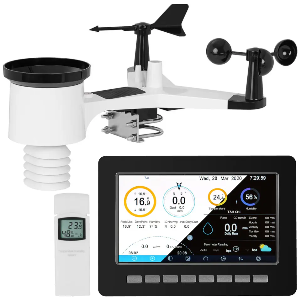 ⁨Bezprzewodowa stacja meteorologiczna pogodowa solarna 7w1 LCD WiFi 100m⁩ w sklepie Wasserman.eu