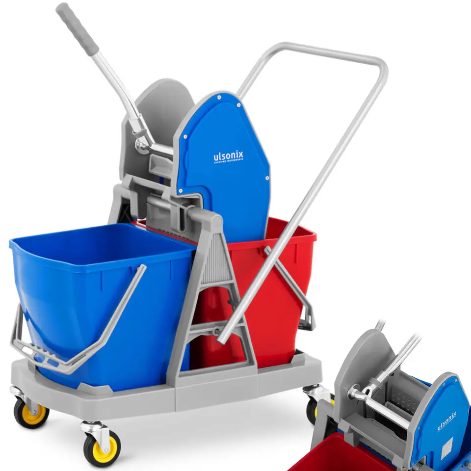 ⁨Floor cleaning trolley with press squeezer for flat mop two buckets 2 x 20 l⁩ at Wasserman.eu