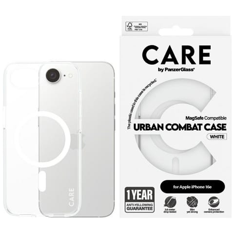 ⁨Etui CARE by PanzerGlass Flagship Urban  Combat White MagSafe do iPhone 16e przezroczysty⁩ w sklepie Wasserman.eu