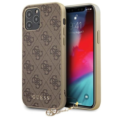 ⁨Guess GUHCP12MGF4GBR iPhone 12/12 Pro 6,1" brązowy/brown hardcase 4G Charms Collection⁩ w sklepie Wasserman.eu