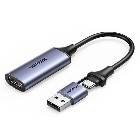 ⁨Adapter przejściówka HDMI (żeński) - USB-A / USB-C (męski) - szary⁩ w sklepie Wasserman.eu