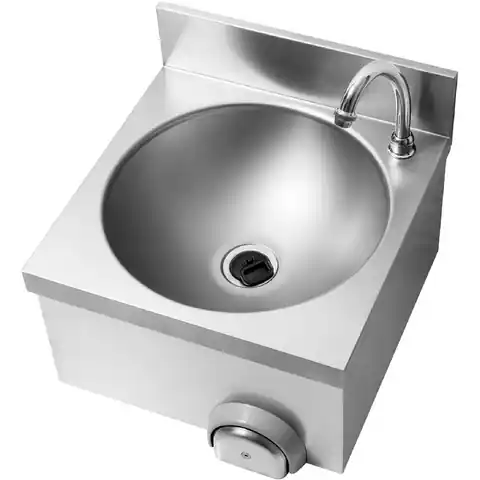 ⁨Non-contact washbasin with stainless steel knee switch + faucet 14 cm long⁩ at Wasserman.eu