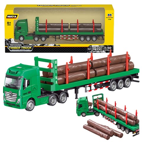 ⁨Ciężarówka Transport Drewna Metalowa Huina 1:50 Zielona⁩ w sklepie Wasserman.eu