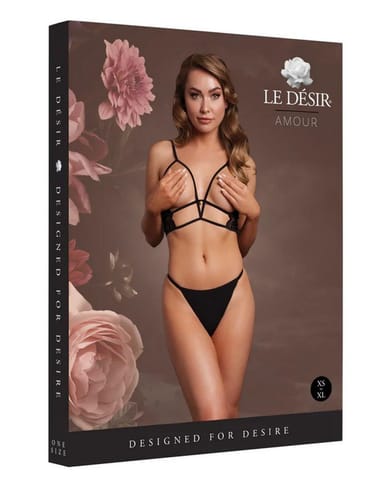 ⁨Open Cup Triangle Bra with Lace and Adjustable Sliders - One Size - Black (kolor czarny, rozmiar one size)⁩ w sklepie Wasserman.eu