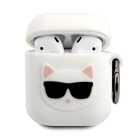 ⁨Karl Lagerfeld KLACA2SILCHWH AirPods 1/2cover biały/white Silicone Choupette⁩ w sklepie Wasserman.eu